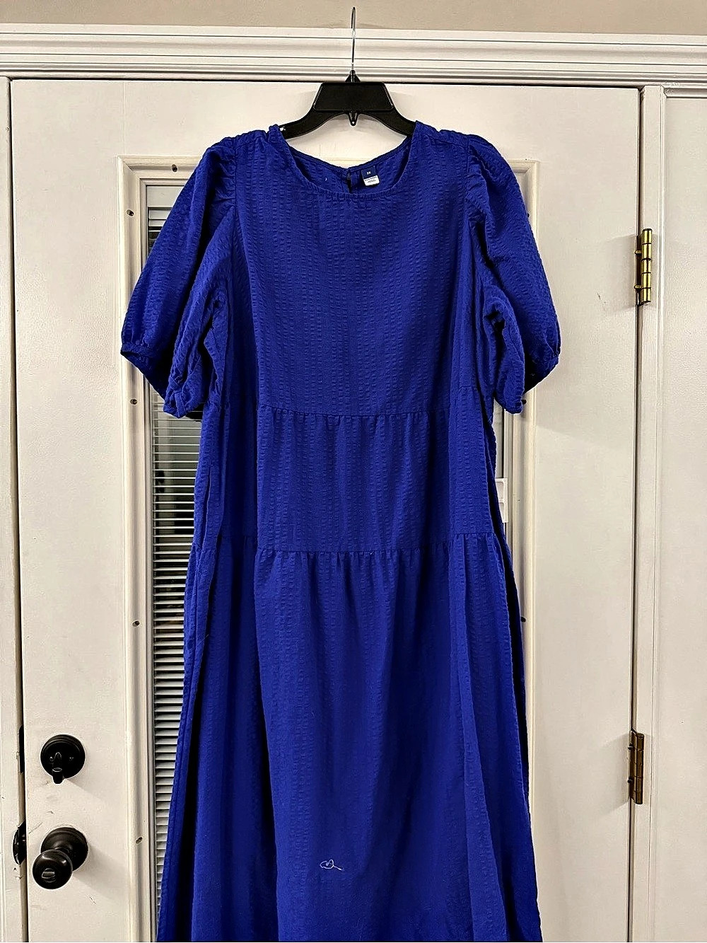 Old Navy Tiered Puff-Sleeve All-Day Midi Swing Dress Blue Medium